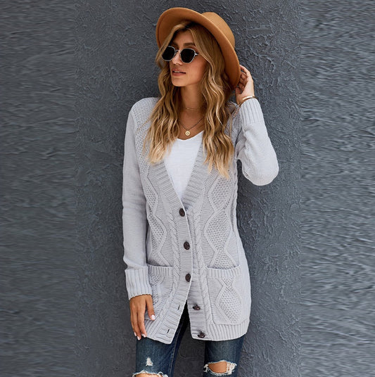 Blød strikcardigan med lommer og V-hals