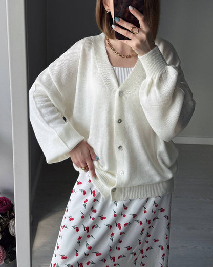 Blød cardigan med lygterærmer og skalknapper