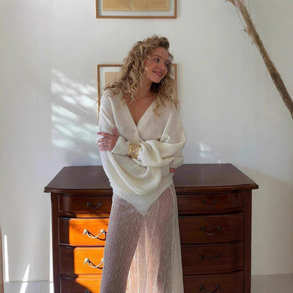 Blød cardigan med lygterærmer og skalknapper