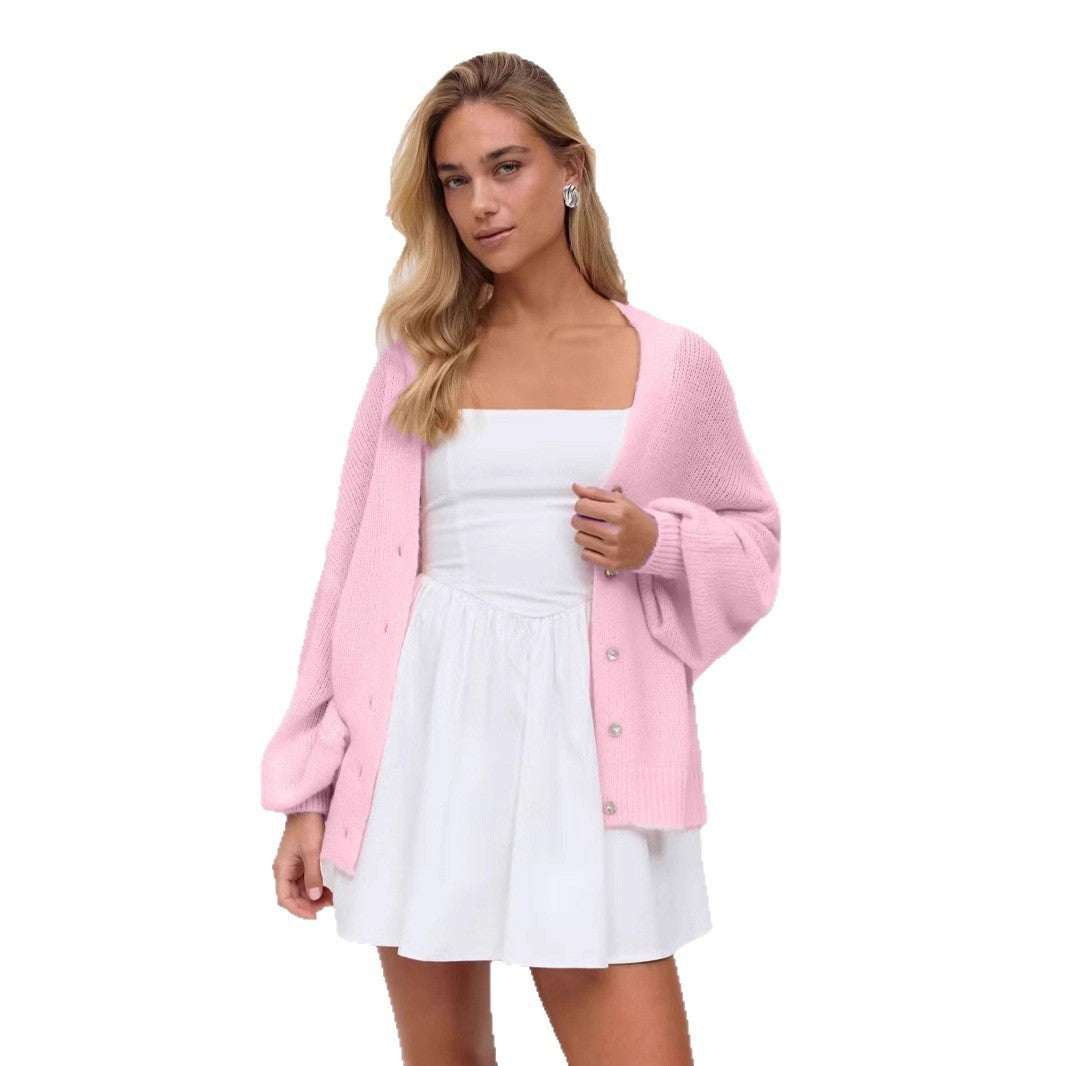 Blød cardigan med lygterærmer og skalknapper