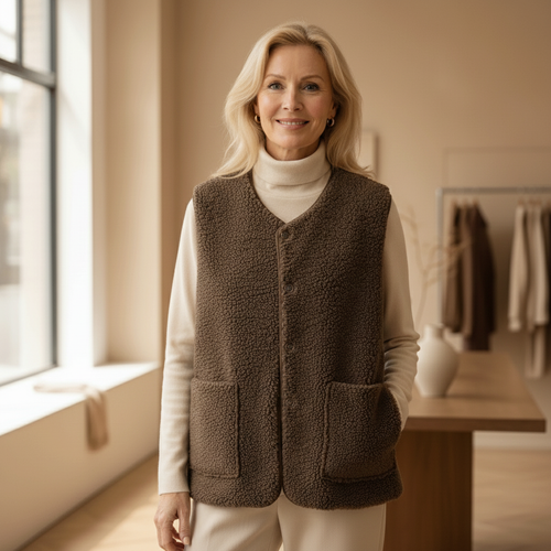 Blødt teddyvest med knap-lukning